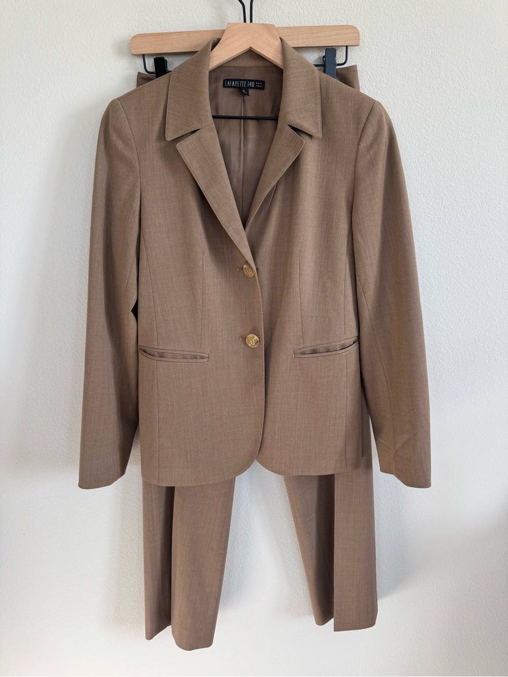 Lafayette 148 New York Virgin Wool Taupe Pantsuit Quiet Luxury Blazer Trousers 4